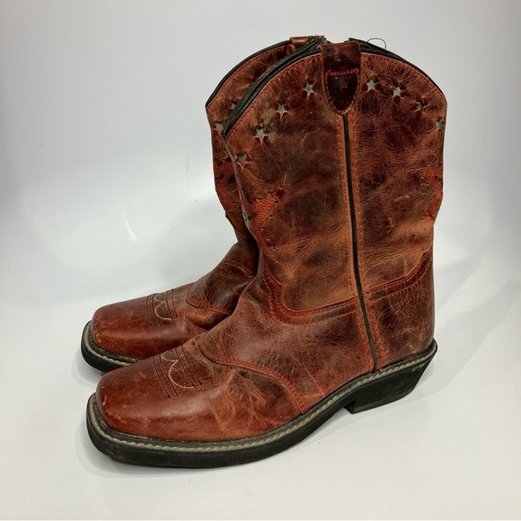 Smoky Mountain Boots leather cowboy boots square toe reddish color kids size 2.5 - Picture 3 of 7